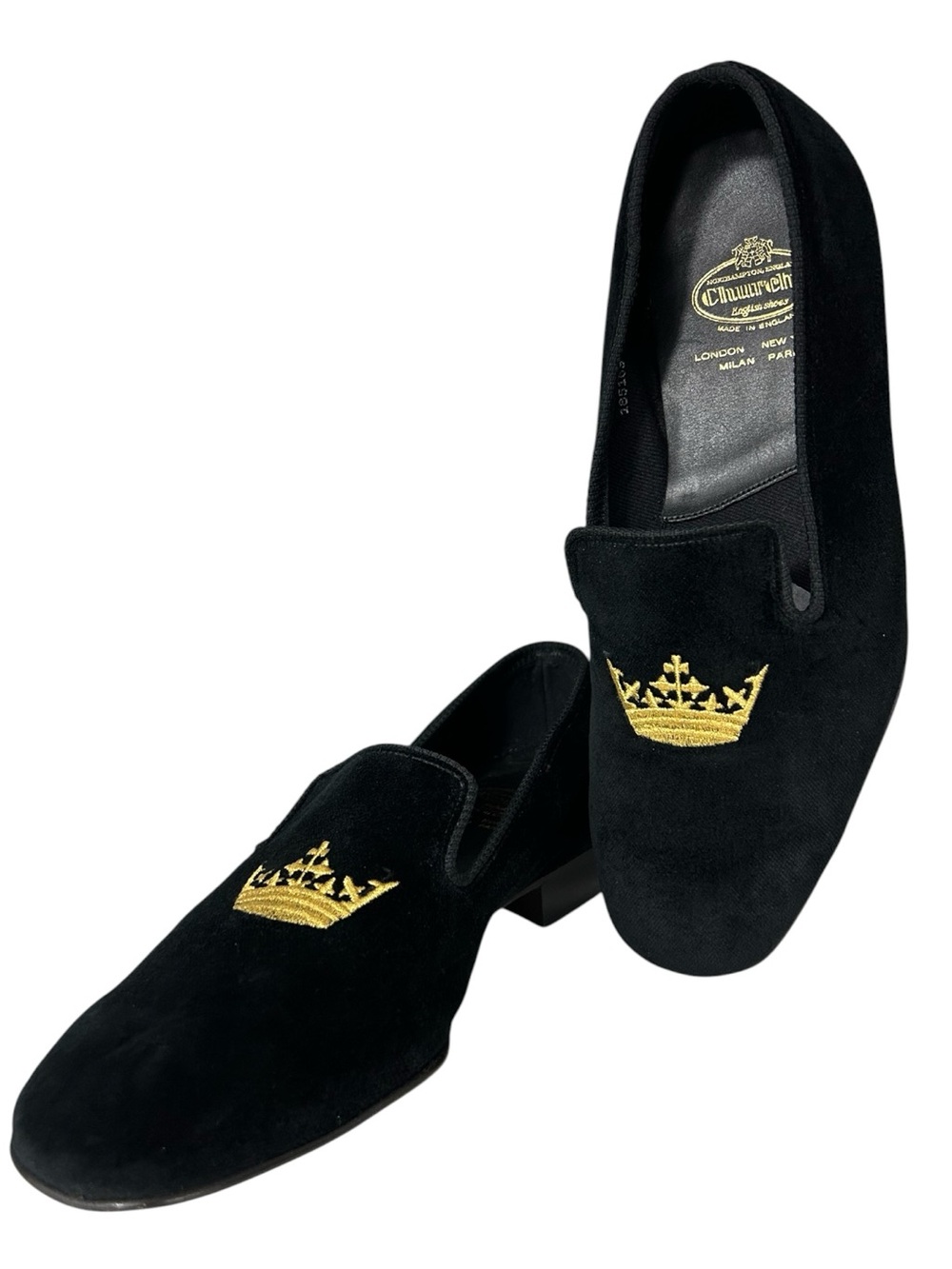 Church's Sovereign Crown Velvet Loafer Slipper Shoes Black UK 6.5 US M7.5 W8.5/9